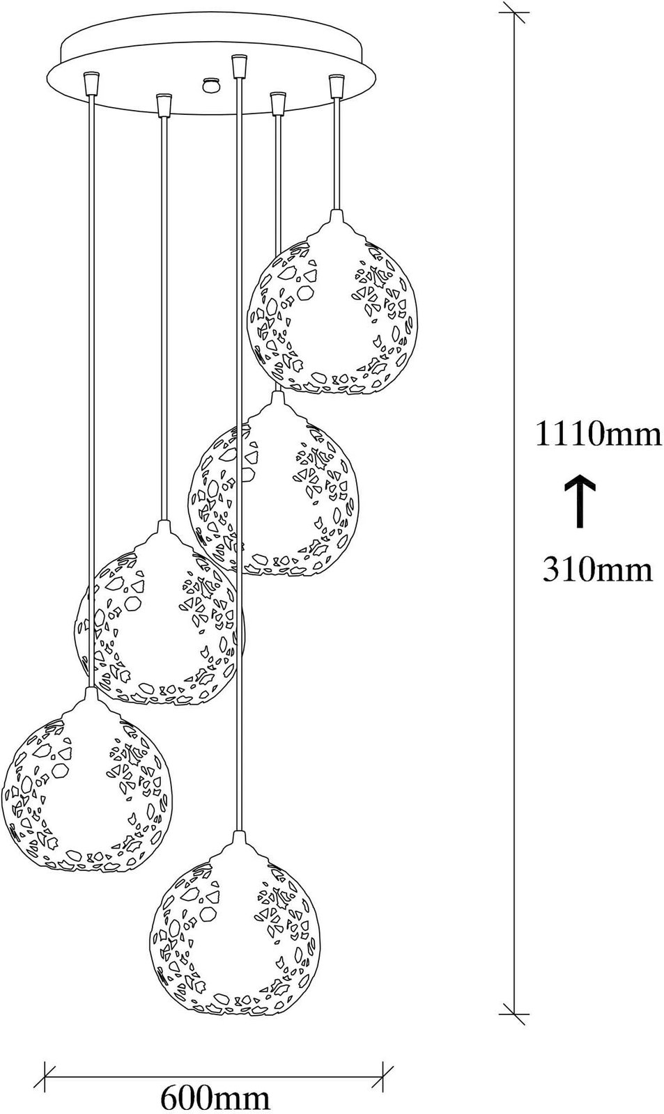 Llambë varëse Opviq, Fellini - MR - 790, e zezë, 5 pjesë