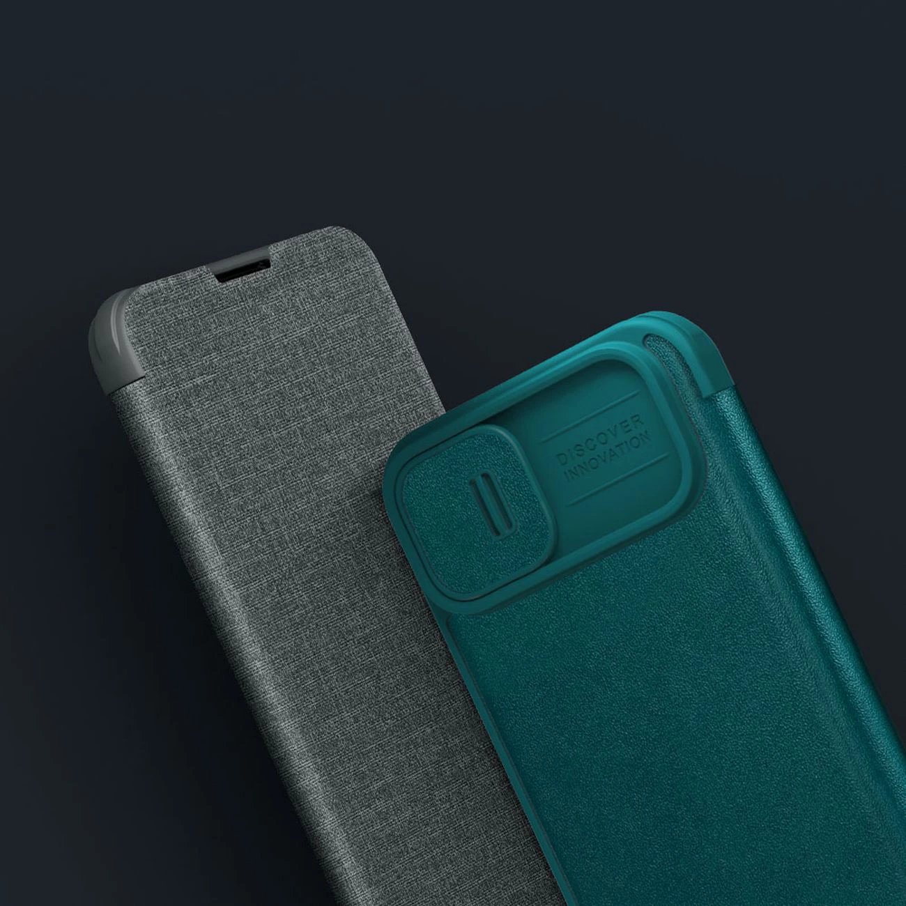 Mbështjellës Nillkin Qin Cloth Pro Case për iPhone 14 Plus, me kapak dhe mbulesë kamere, Blu