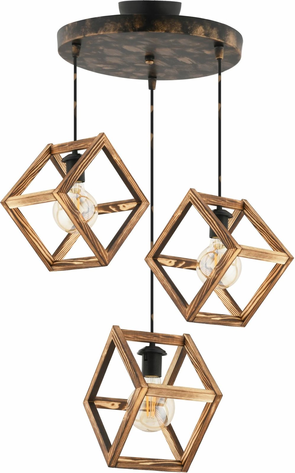 Llambë tavani Opviq, Cube Triple G, metal dhe dru, natyrale, vintage