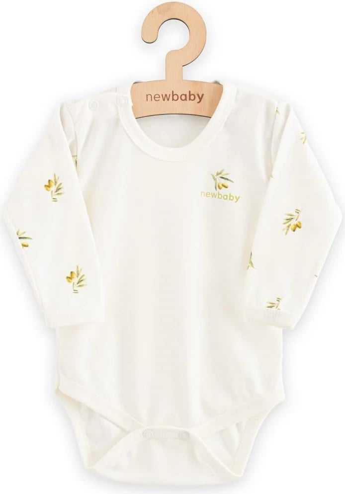 bodi bebe me mëngë të gjata, New Baby, Olives, 100% pambuk organik, madhësia 80 (9-12m), bexh