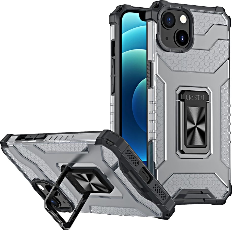 Mbështjellës Hurtel Crystal Ring Case për iPhone 13, me mbajtëse, i zi