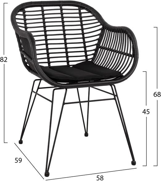 Set 7 pjesësh Allegra Wicker me Sipërfaqe Tavoline 160x90x78, ngjyrë Bezhë & E Zezë, FH10516