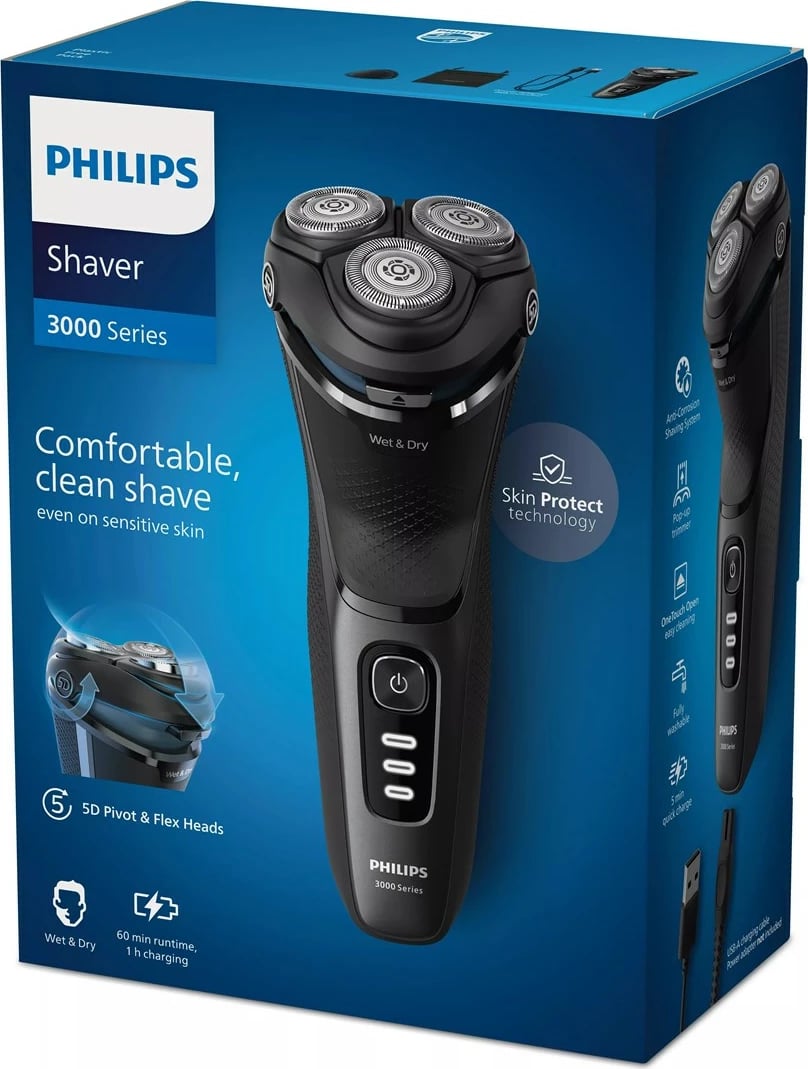 Makinë rroje Philips Shaver 3000 Series S3244/12, Wet & Dry, e zezë