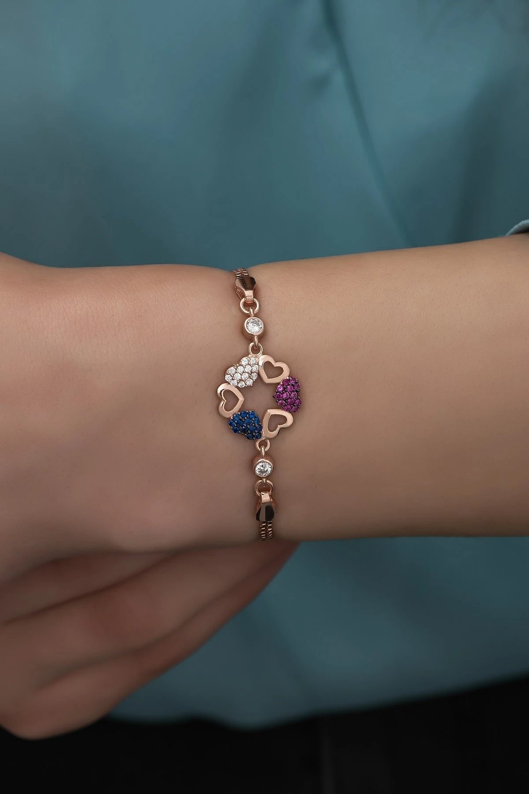 Byzylyk argjendi Jumeon, ngjyrë rozë e artë, fuksia, kaltër e errët, kaltër, NRZ99292