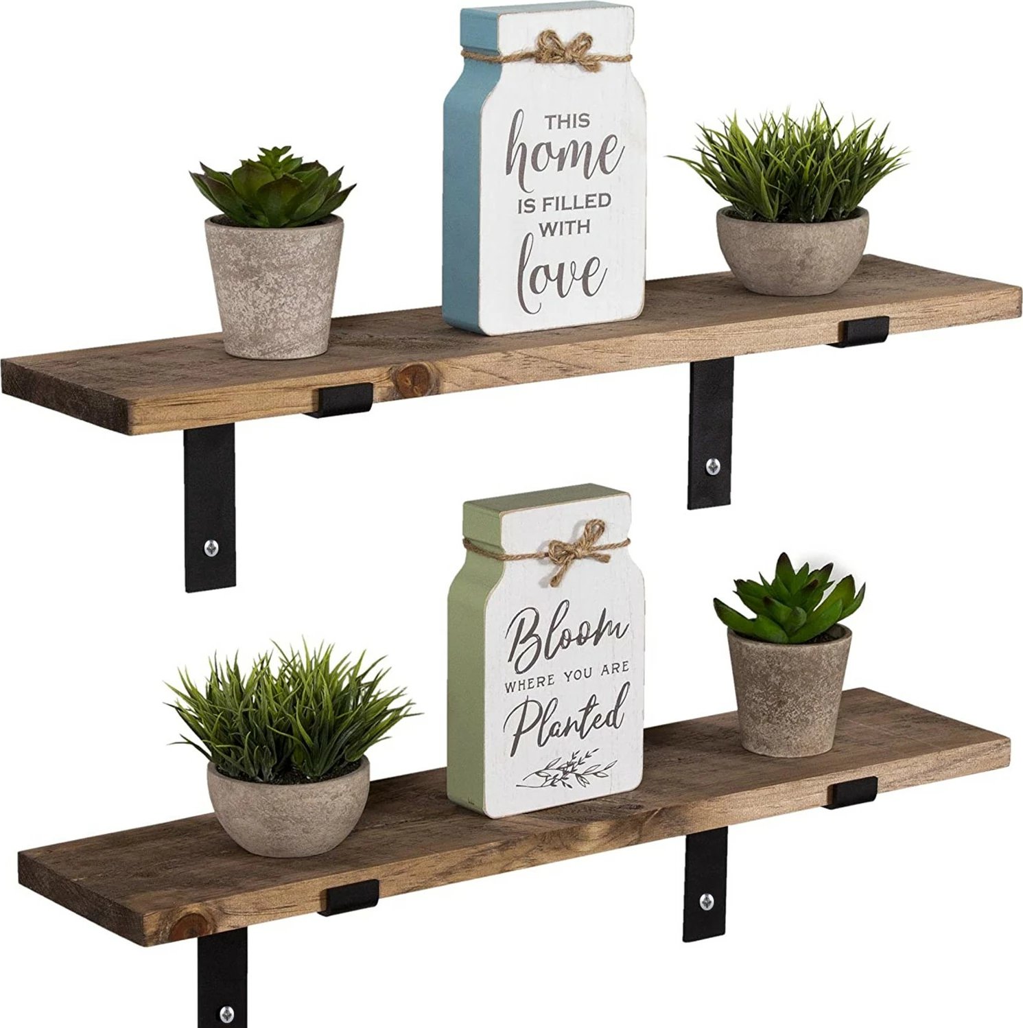 Raft dekorativ prej druri për mur, ngjyrë arre, Hanah Home Lam022 (2 copë)