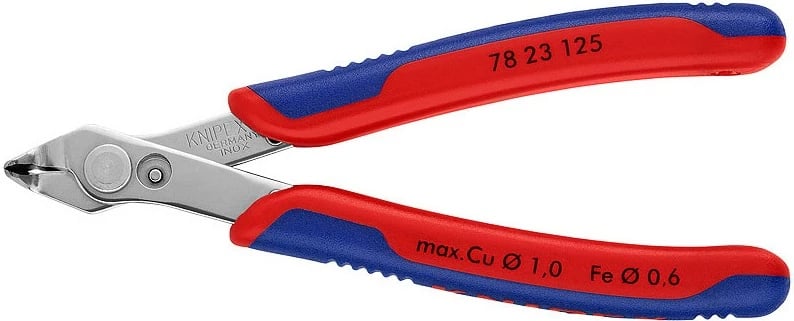 Darë prerëse precize Knipex 78 23 125, çelik inox, 125mm, dorezë plastike kuqe-kaltër