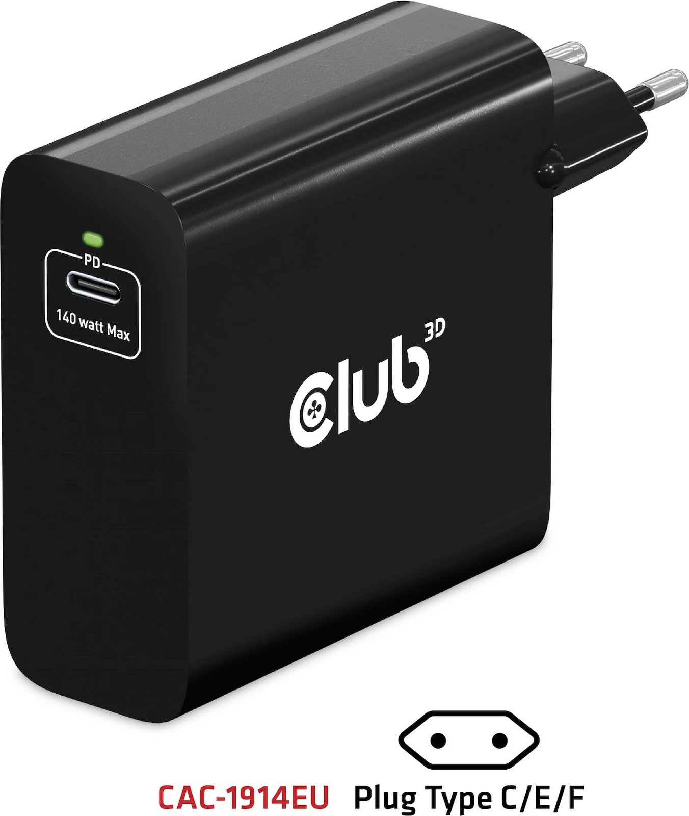 Karikues Club3D 140W, GaN, USB-C, me kabllo USB-C, i zi Karikues Club3D 140W, GaN, USB-C, me kabllo USB-C, i zi
