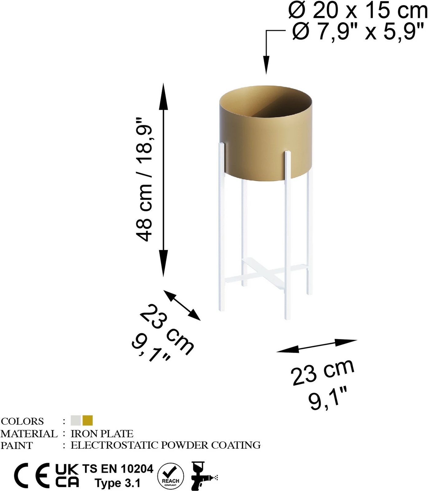 Vazo dekorative Aberto Design, GED-026-C, e bardhë dhe e artë