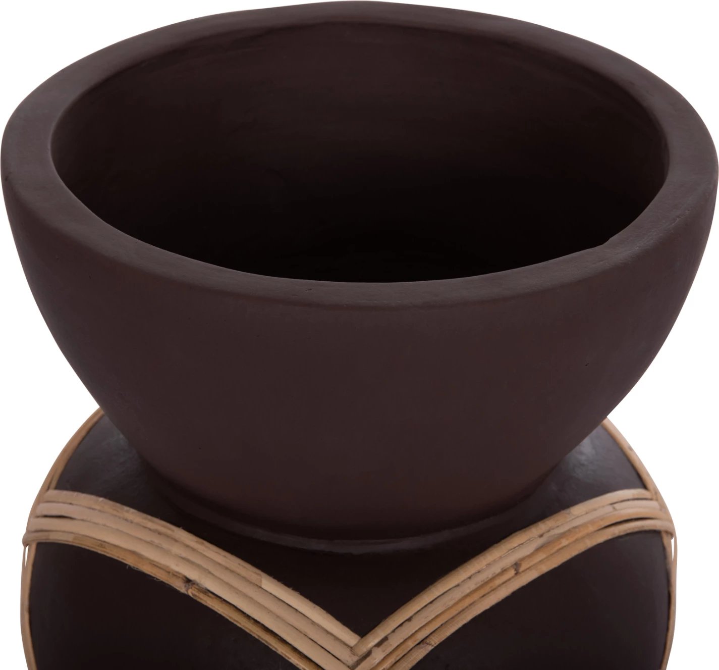 Vazo dekorative dyshemeje MAYNARD, çimento fiber, ngjyrë çokollate, ratan natyral, Φ27.5x50cm