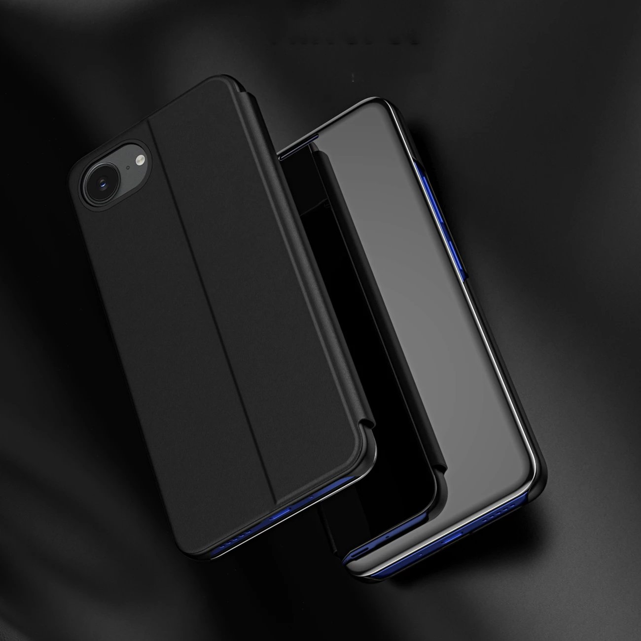 Mbështjellës Hurtel Clear View Case për iPhone 16e, me flap, i zi