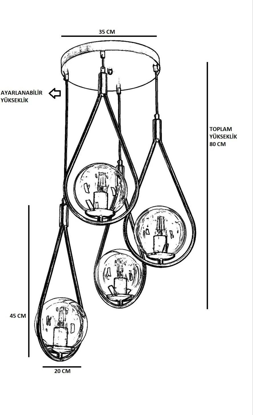 Llambë tavani Opviq Damla, 4 llampa, bakër, tepsi