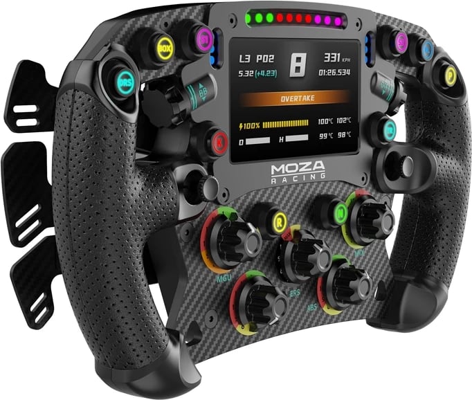 Timon sim racing MOZA RS068 FSR V2, 280 mm, ekran me prekje, për PC, zi