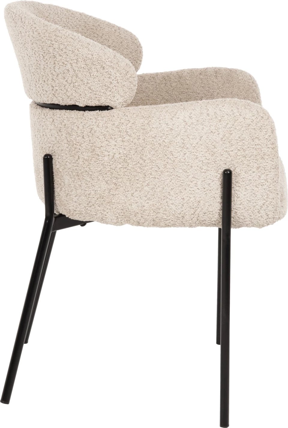 Karrige me krahë WOLF FH8583.02, pëlhurë boucle ecru, këmbë metali të zeza, 58x58x80H cm., set prej 2 copë