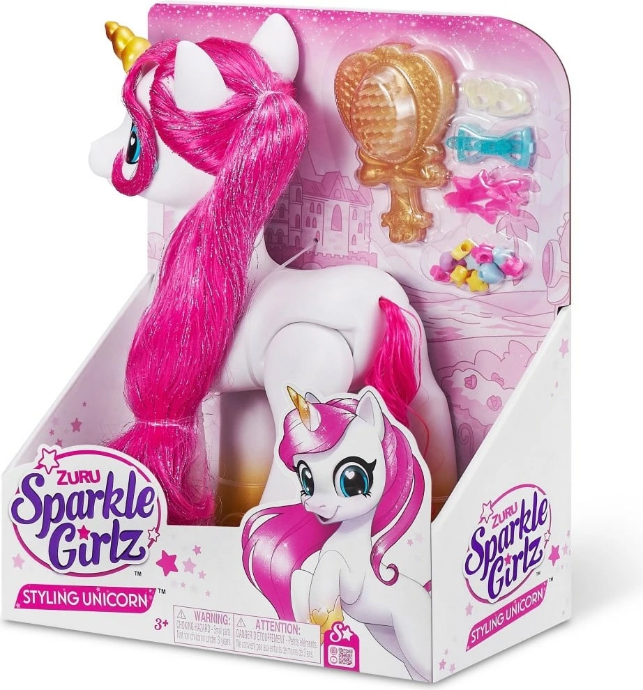 Set figurina unicorn Sparkle Girlz ZURU, 12 copë, plastikë, rozë/vjollcë