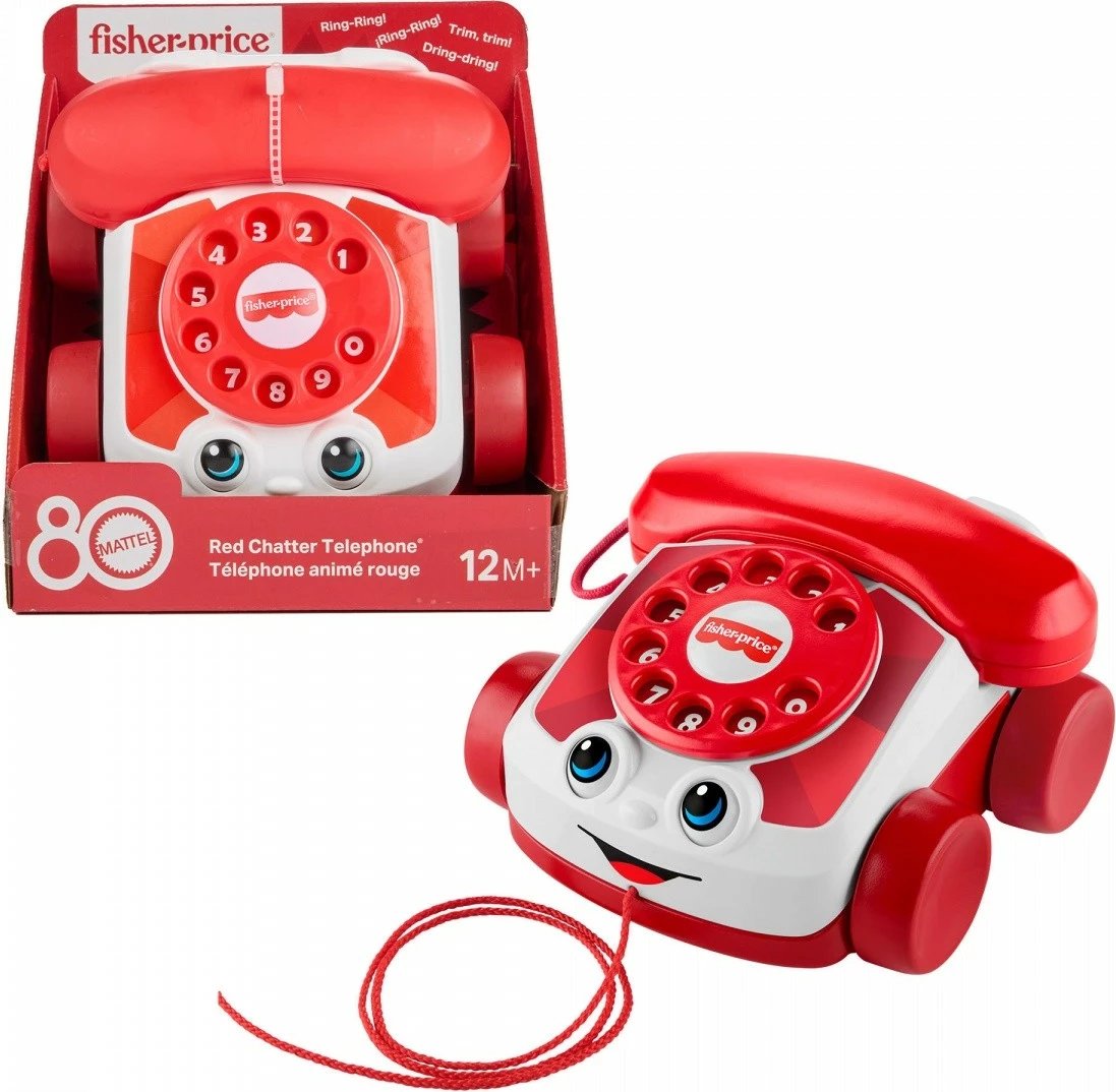 Lodër telefon tërheqës Fisher Price Chatterbox JGG97, plastikë, kuqe/bardhë, për fëmijë