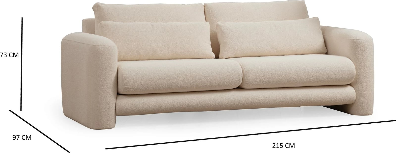 Divan treshe Atelier del Sofa, ngjyrë krem, Lily