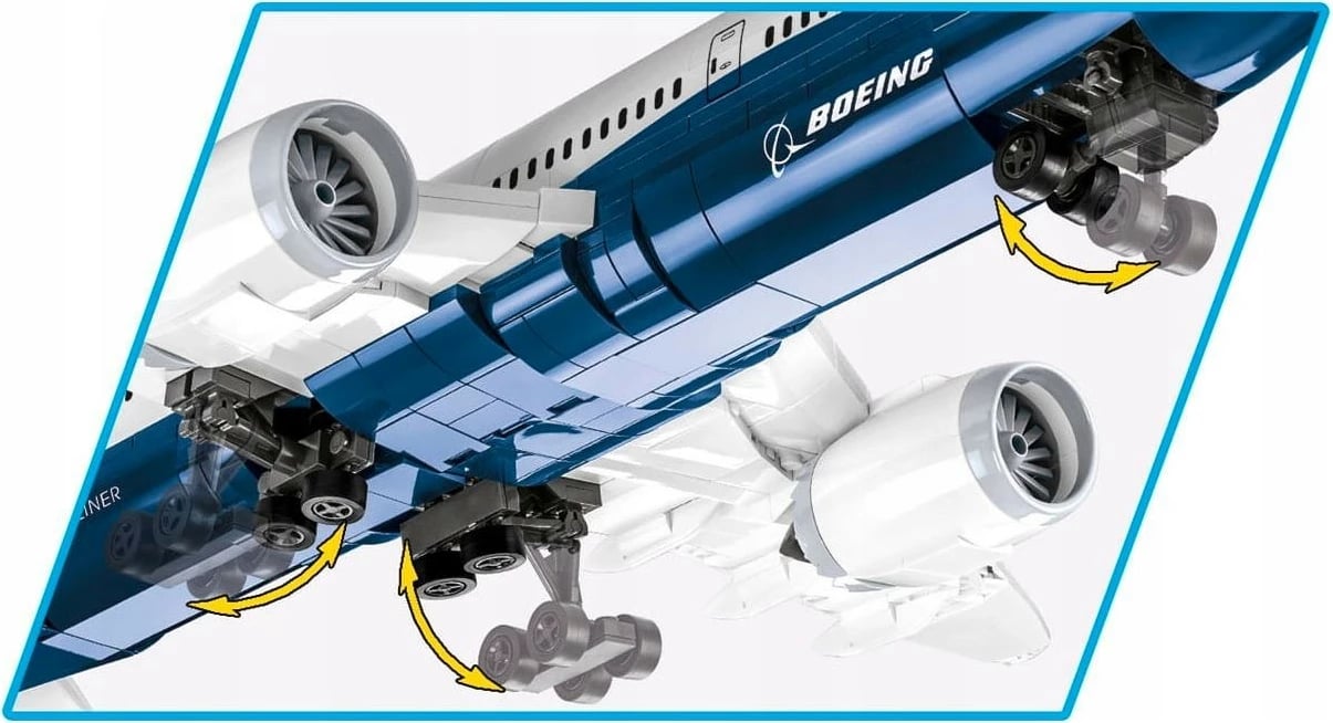 Set blloqesh ndërtimi Cobi Klocki Boeing 787 Dreamliner, 836 pjesë, Blu/Bardhë