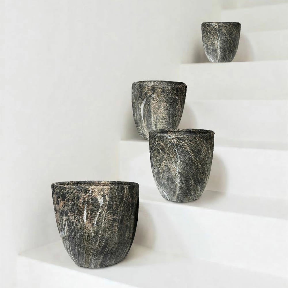 Set vazo për lule prej qeramike, 3 copë, ngjyrë antracit-bezhë, 30x30x31cm