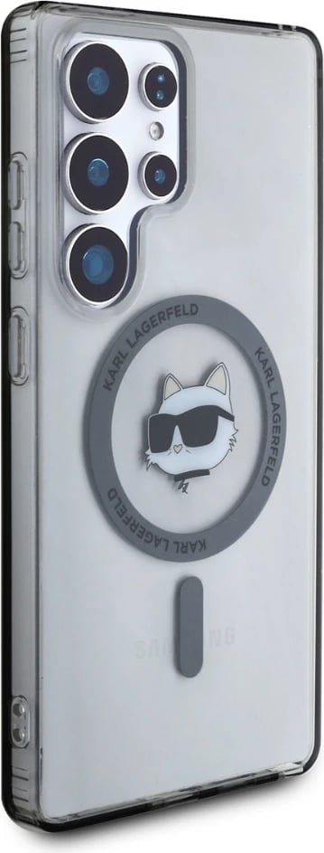 Mbështjellës Karl Lagerfeld Button Choupette Head Printed Logo MagSafe për Samsung Galaxy S25 Ultra, i zi