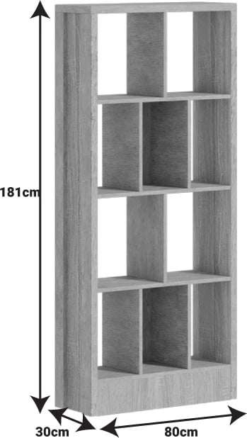 Raft librash Dividre, ngjyrë lisi sonoma, 80x30x181cm