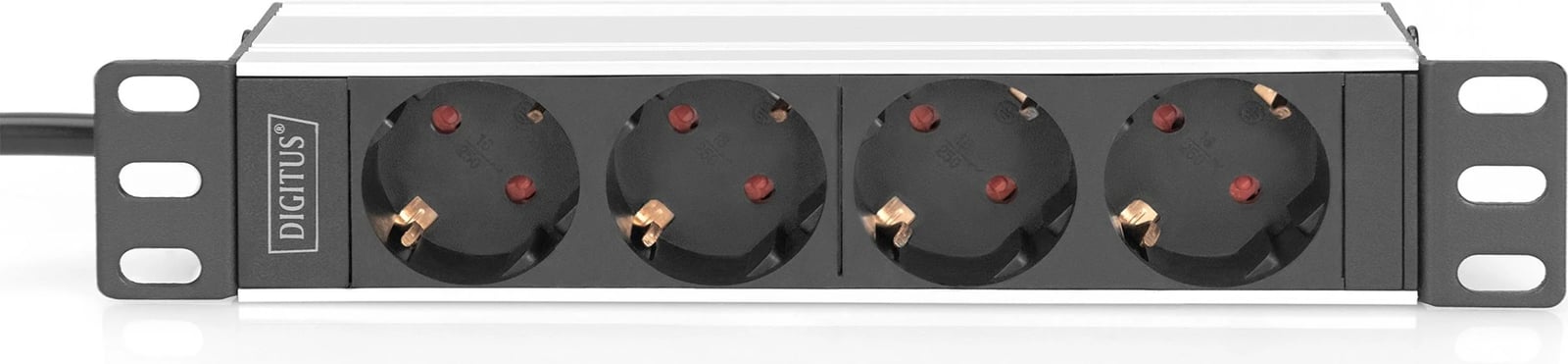 Prizë rack Digitus 10”, 4 dalje, alumini, 1U, e zezë