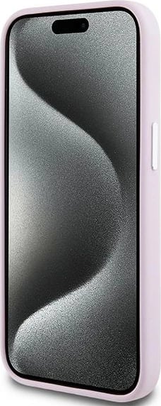 Mbështjellës DKNY Liquid Silicone Small Metal Logo MagSafe për iPhone 15 Plus / 14 Plus, Rozë