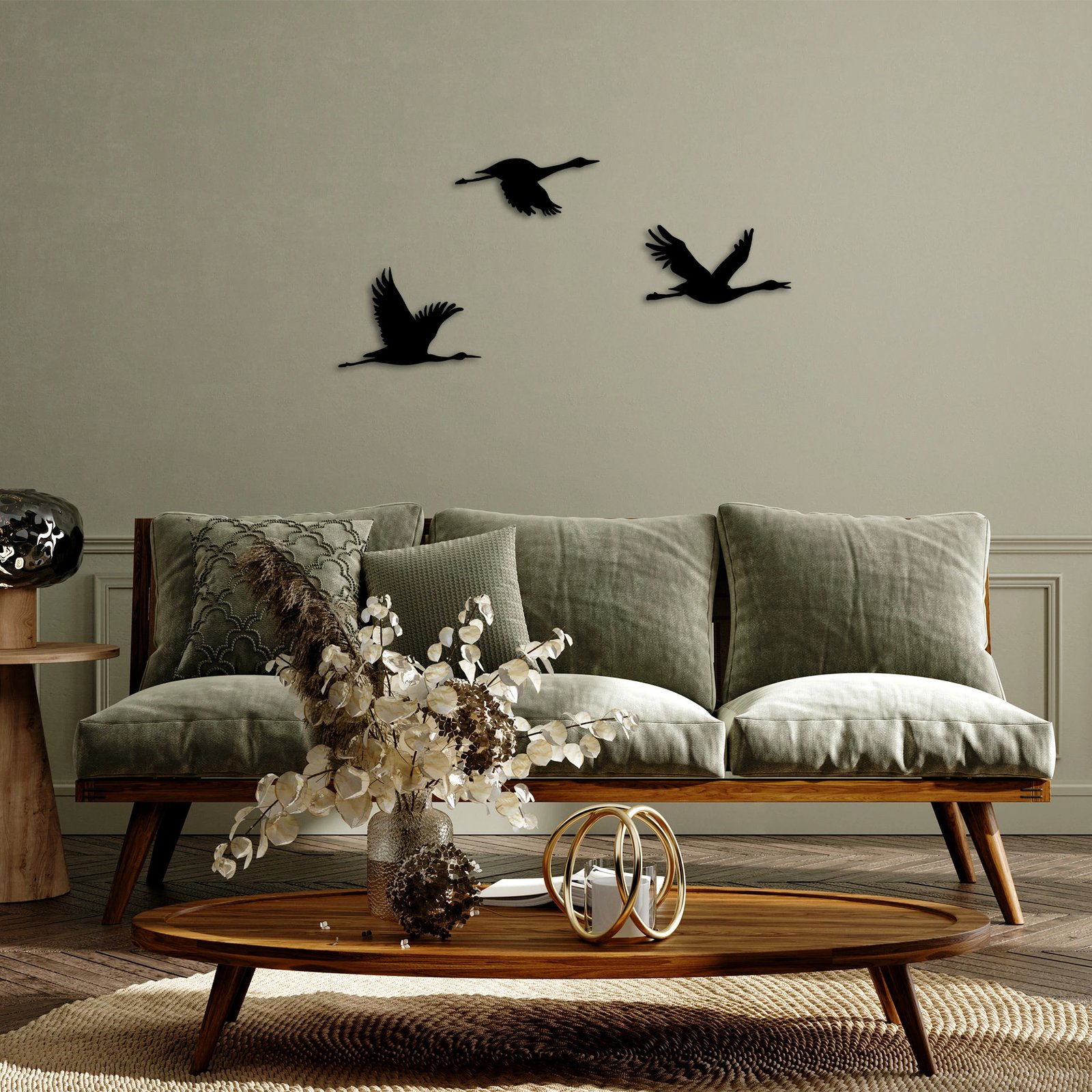 Aksesor dekorativ metalik për mur, zogj migrantë, ngjyrë e zezë, 3 copë, Wallity - 302