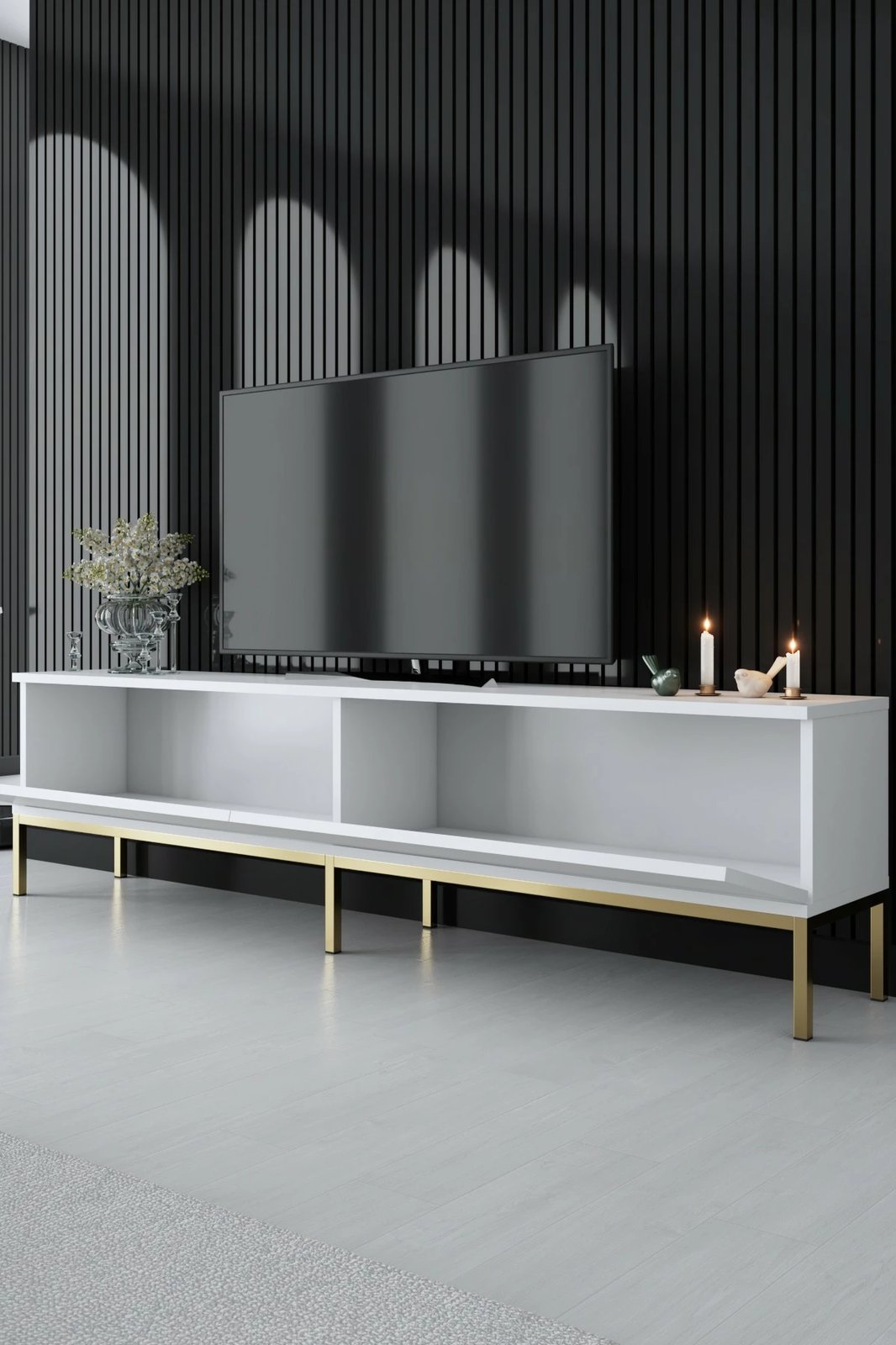 Komodë TV Skye Decor, e bardhë, e artë