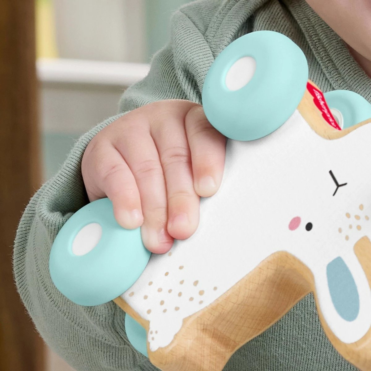 Lodër druri me rrota Fisher Price JDM52, për fëmijë, Mint/E bardhë/Druri