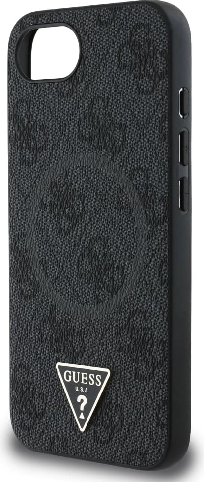 Mbështjellës Guess 4G Ring Triangle Logo MagSafe për iPhone 16e, i zi