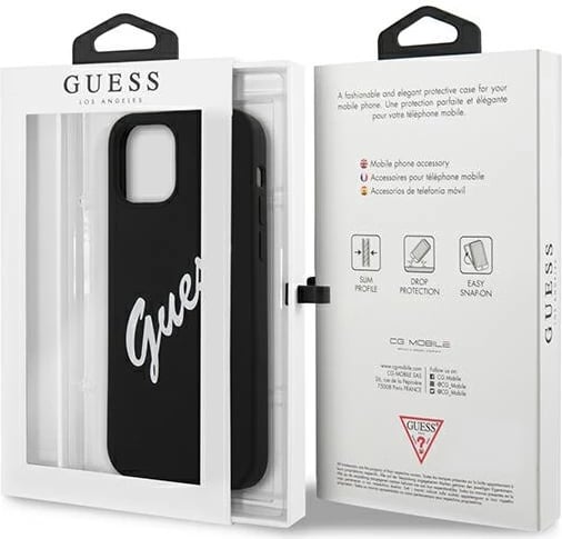 Mbështjellës Guess GUHCP12LLSVSBW për iPhone 12 Pro Max 6.7", silikon, zi/bardhë