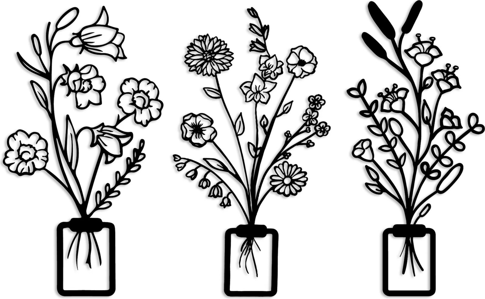 Aksesor metalik dekorativ për mur, Wallity Erba-1, set prej 3 copash, ngjyrë e zezë