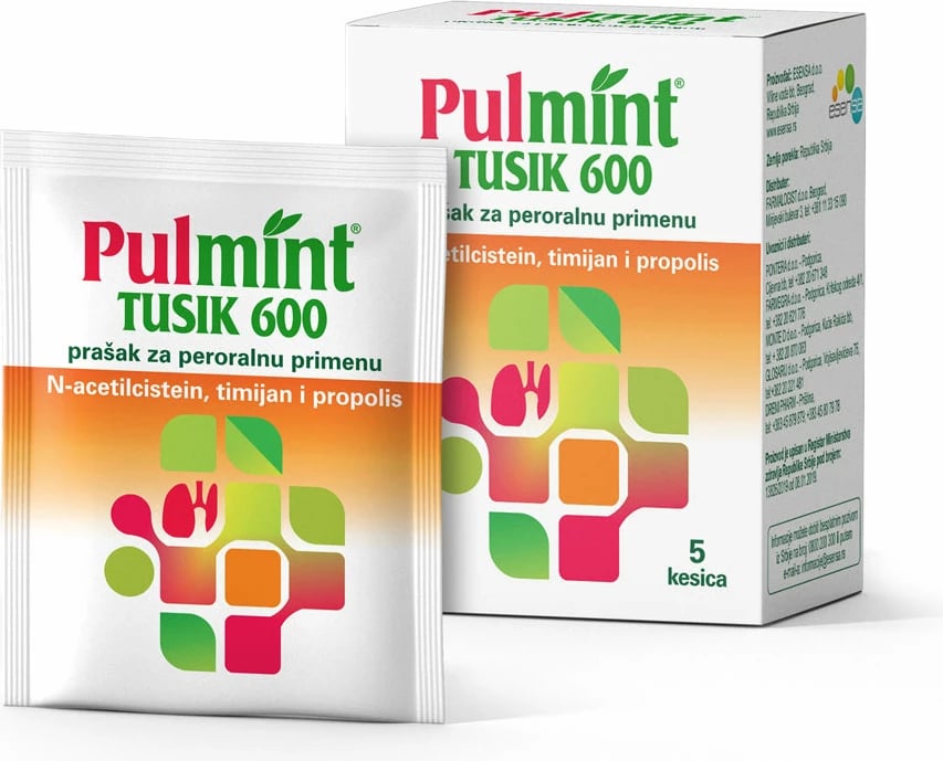 Pulmint Tusik 600 ACC- pluhur për përdorim oral lehtëson kollën me sekrecion dhe qetëson inflamacionin e fytit.