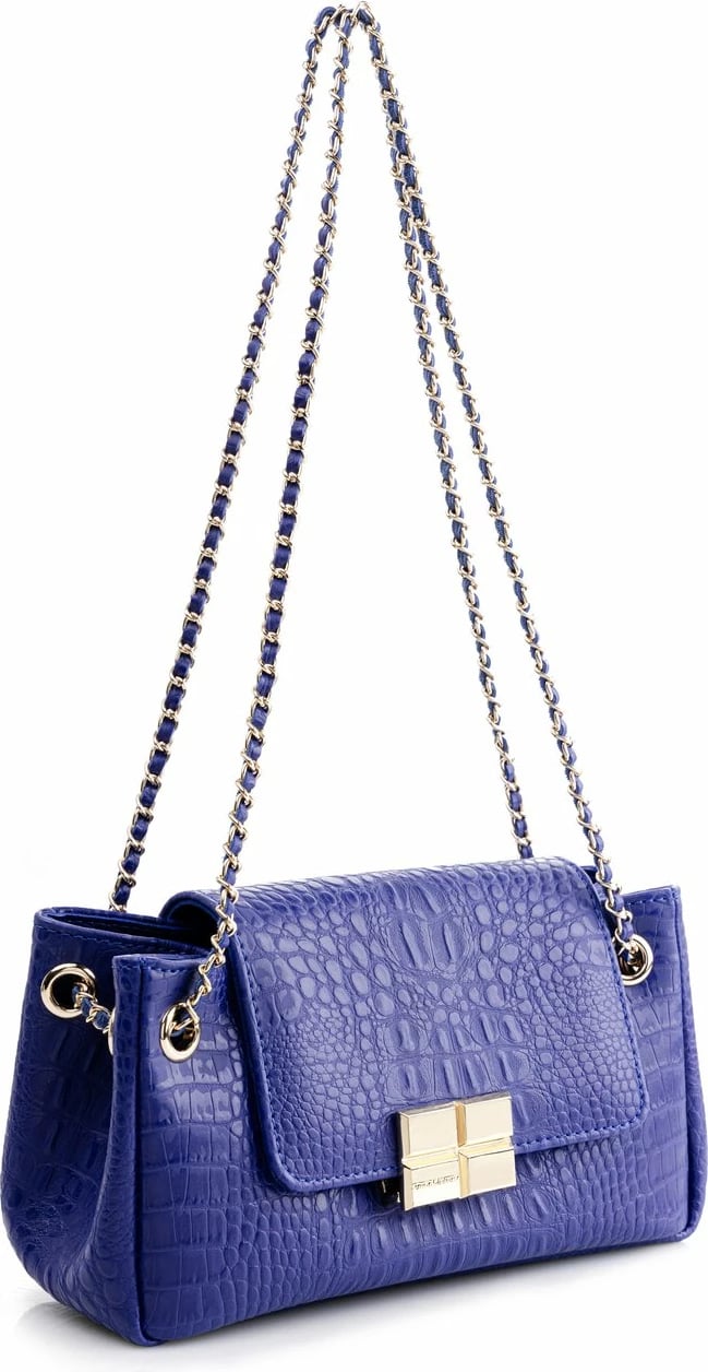 Çantë shpatull për femra, ngjyrë sax blue, teksturë krokodili, Vince Camuto Siena