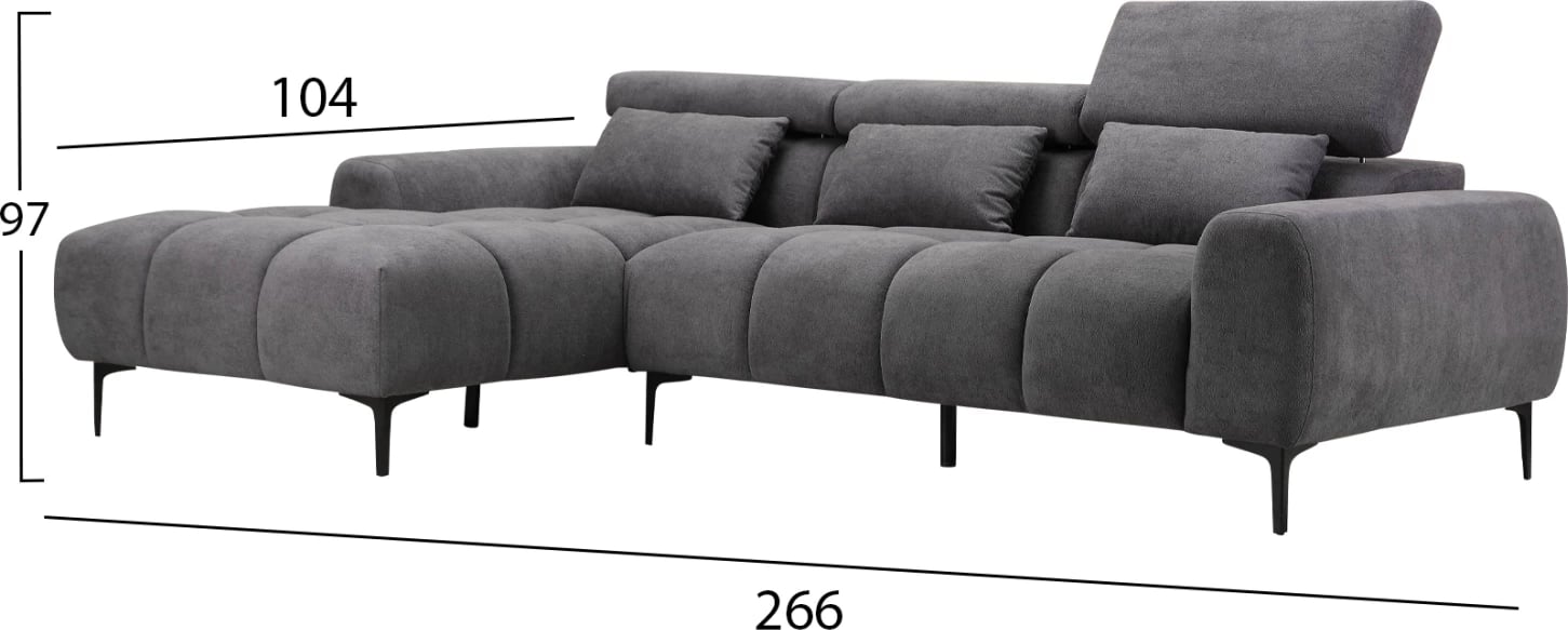 Divan qoshe majtë DIVYA FH3267.02L lëkurë sintetike gri 266x104x97H cm