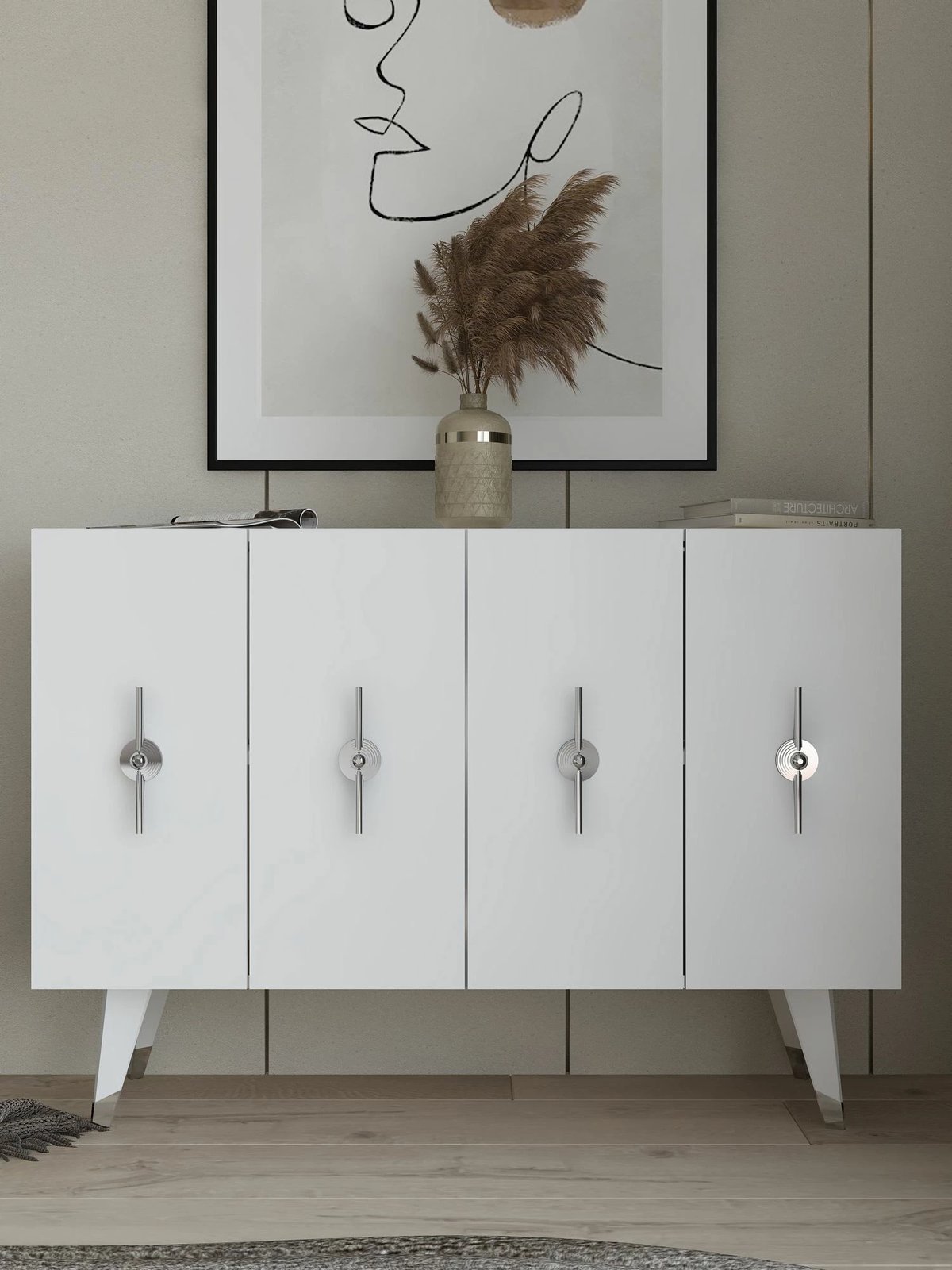 Konsol Skye Decor, ngjyrë argjendi dhe e bardhë, Quart Ramada