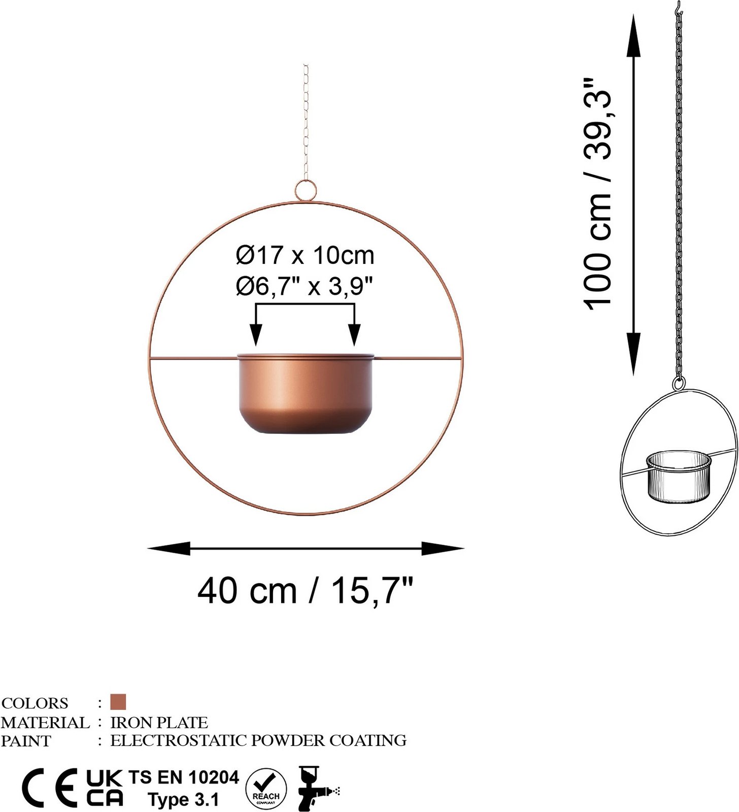 Vazo dekorative varëse, ngjyrë bakri, Aberto Design, Payanda
