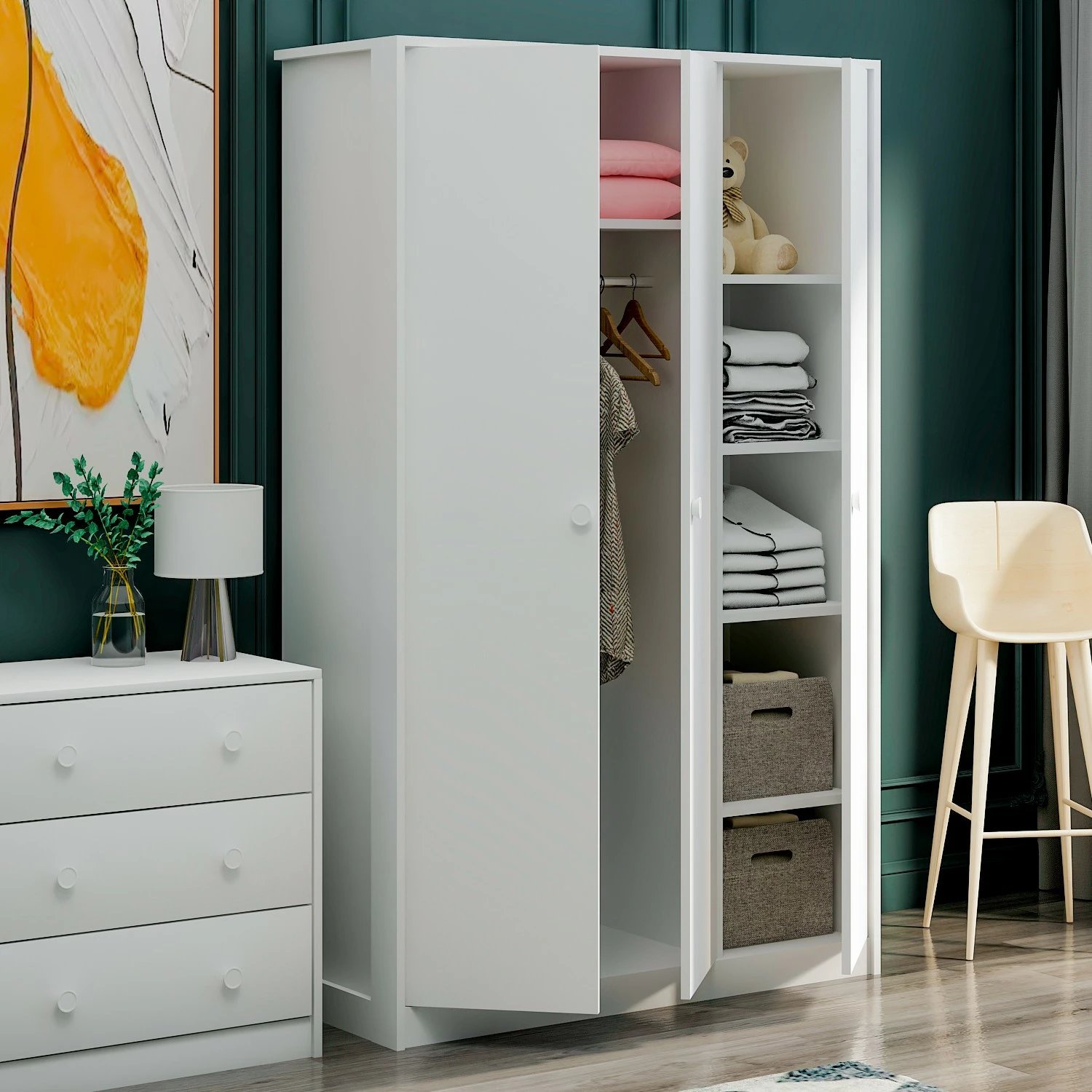 Dollap për dhomë gjumi, ngjyrë e bardhë, Skye Decor, Life