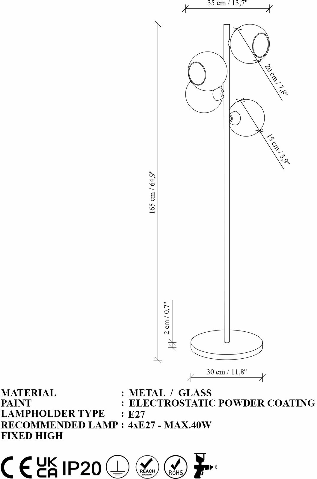 Llambë dyshemeje Opviq, Benek - blu dhe ari, 35x35x165 cm