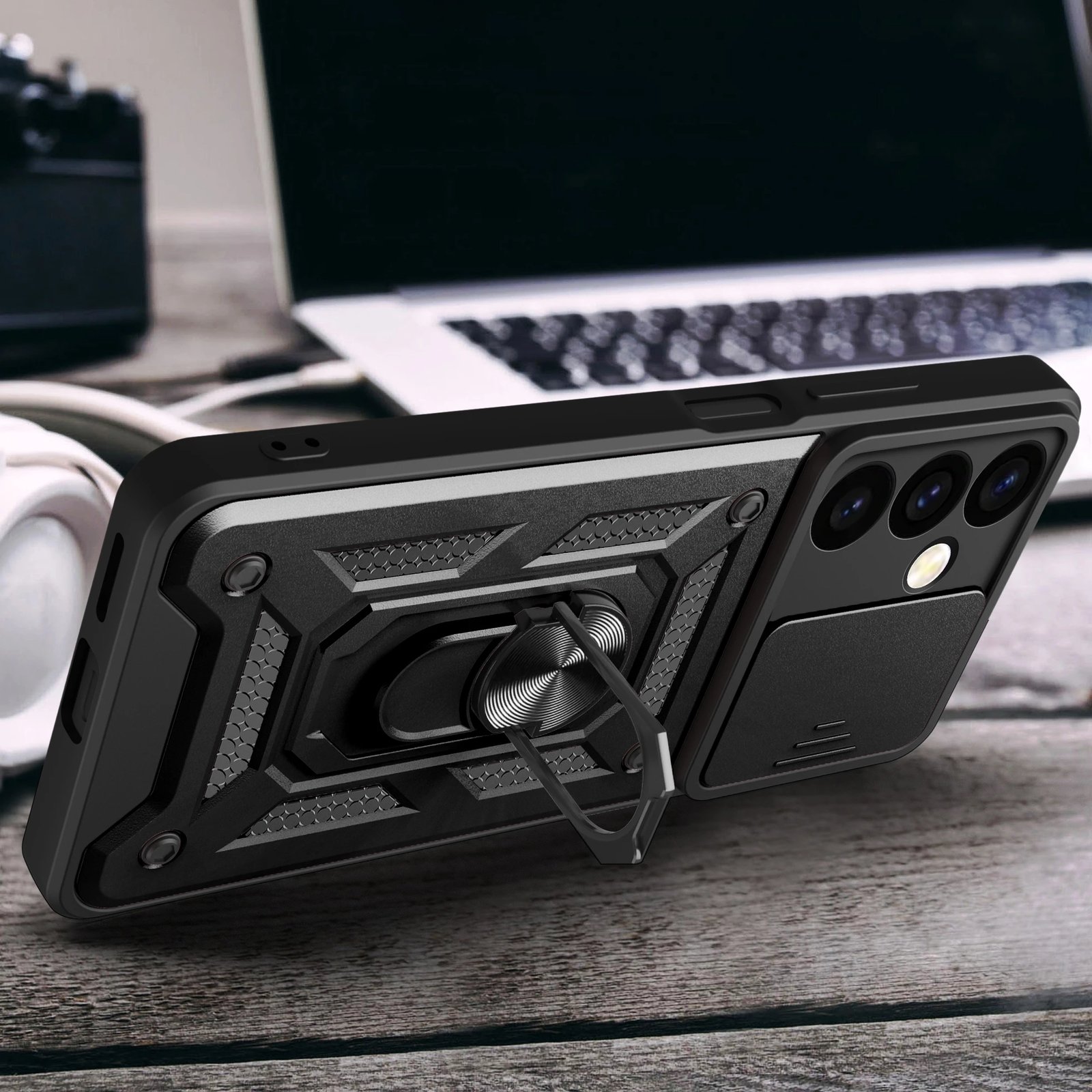 Mbështjellës Hurtel Hybrid Armor Camshield për Samsung Galaxy S24+, i zi