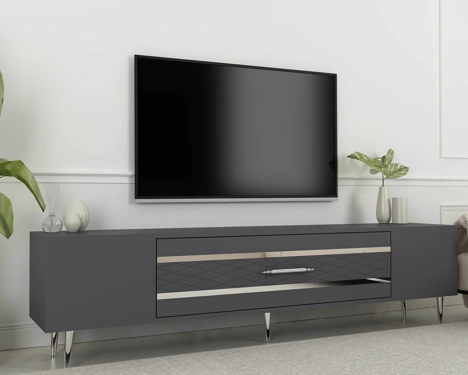 Komodë TV Skye Decor, anthracite, argjend, Dekolp2