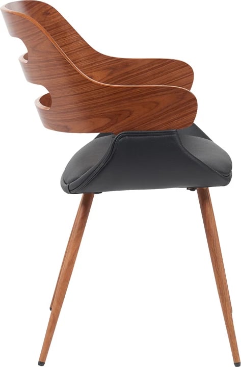 Karrige Fern, lëkurë PU e zezë, dru arre, 52x59x80cm