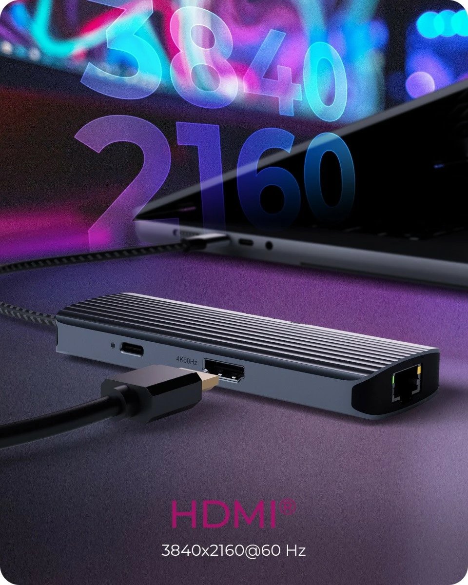 Kasë dokimi IcyBox IB-DK4034a-CPD 6-në-1, HDMI, USB, PD, LAN, antracit