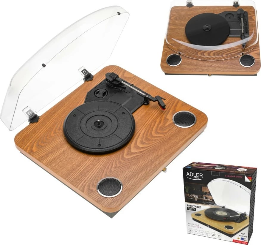 Gramafon Adler AD1914Wood me Bluetooth, USB, ngjyrë dru
