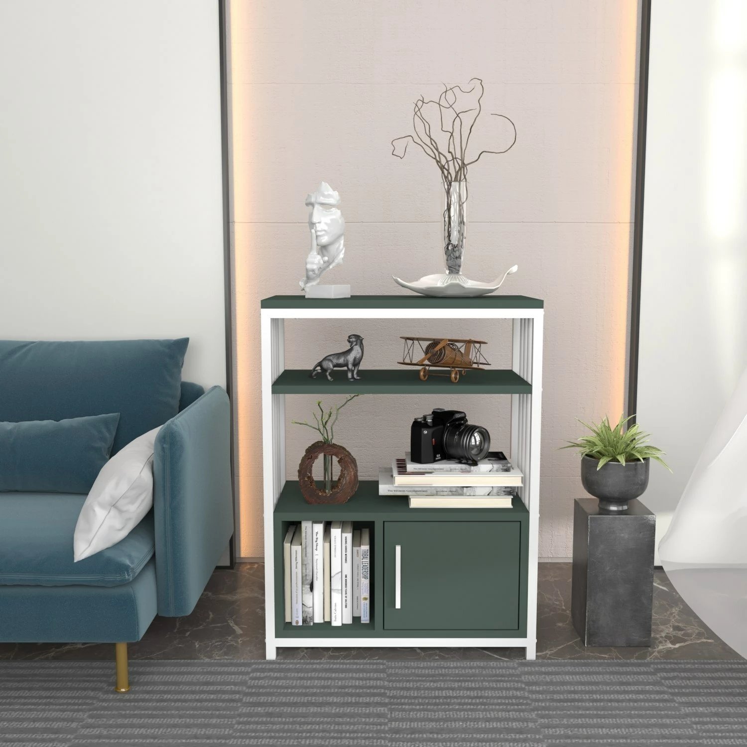 Raft librash Skye Decor, ngjyrë e gjelbër dhe e bardhë, Letos