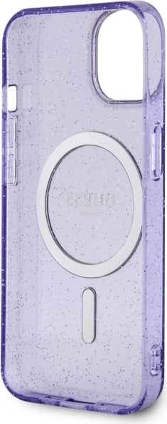 Mbështjellës Guess Glitter Gold MagSafe për iPhone 14, Violet