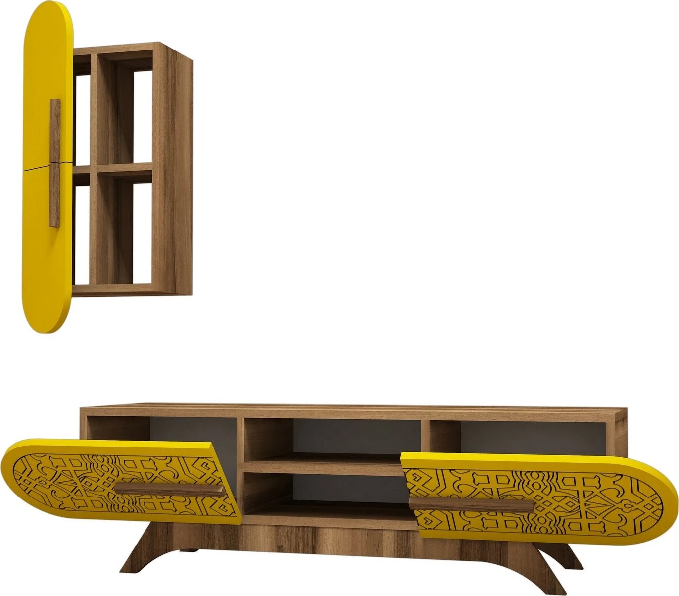 Komodë TV Hanah Home, Defne, ngjyrë arre dhe e verdhë