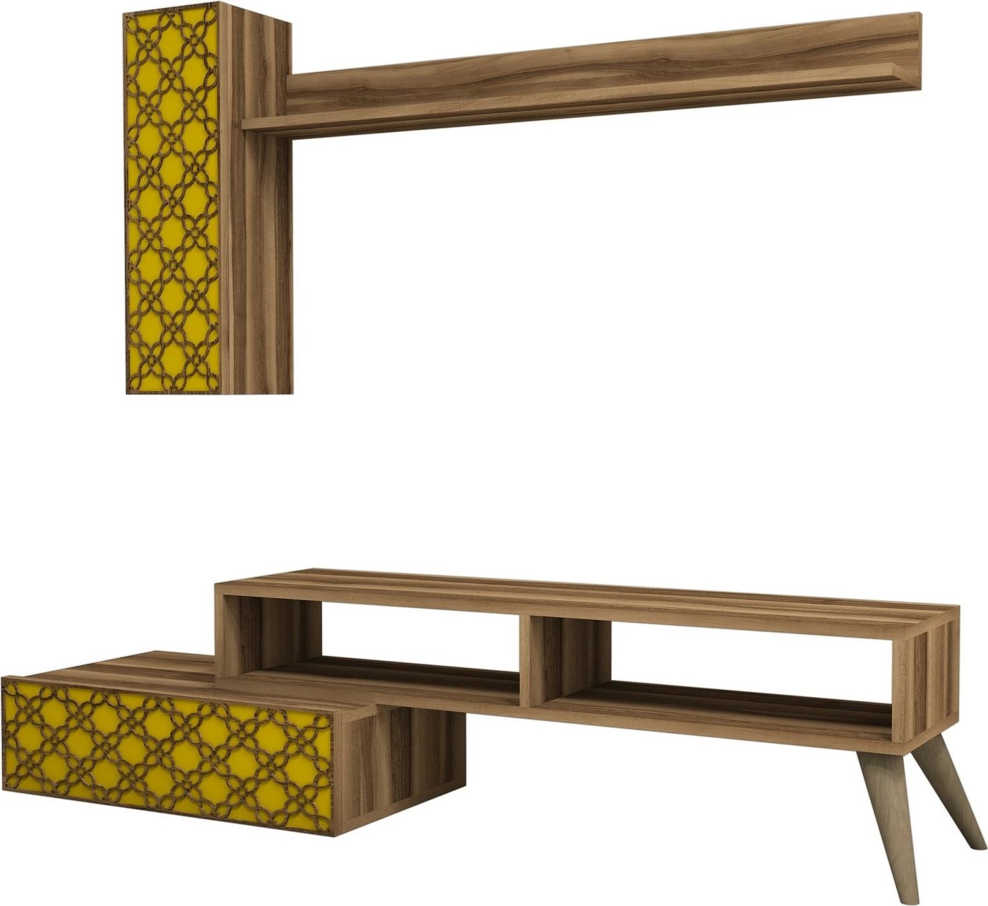 Njësi televizori Skye Decor, ngjyrë arre, e verdhë