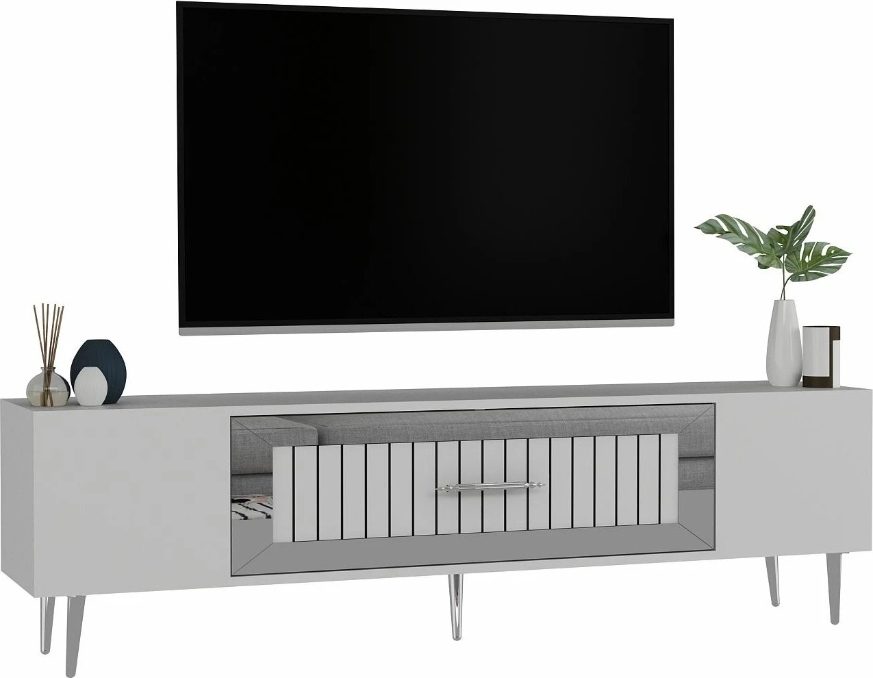 Komodë TV Skye Decor, e bardhë, argjend