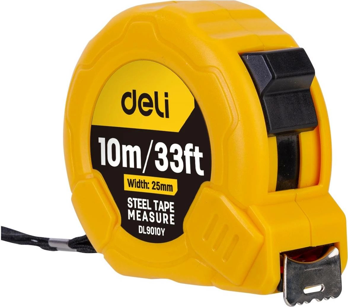 Metër çeliku Deli Tools EDL9010Y, 10m/25mm, verdhë